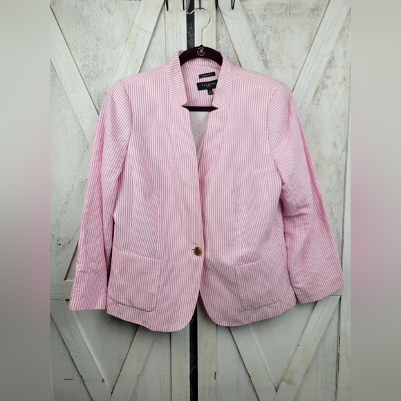Talbots Stripe Lightweight Linen Cotton Woman Blazer Size 16P - Picture 4 of 15